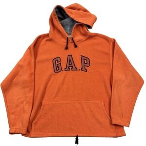 Y2K Gap Hoodie‎ Men's Small Orange Spell Out Pullover Fleece Made In Canada